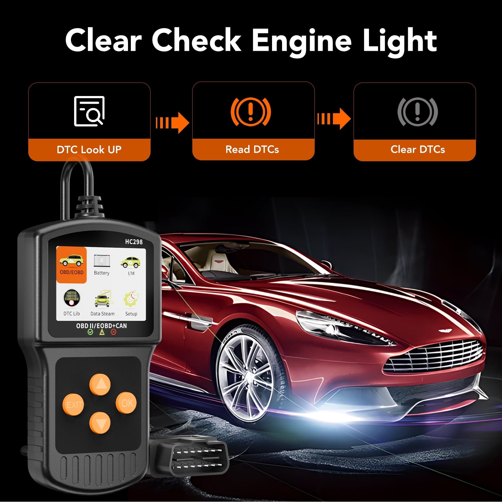 OBD2 Scanner, Car Code Reader, Auto Diagnostic Tool for Check Engine Light, Car Scanner for All Vehicles since 1996, Black