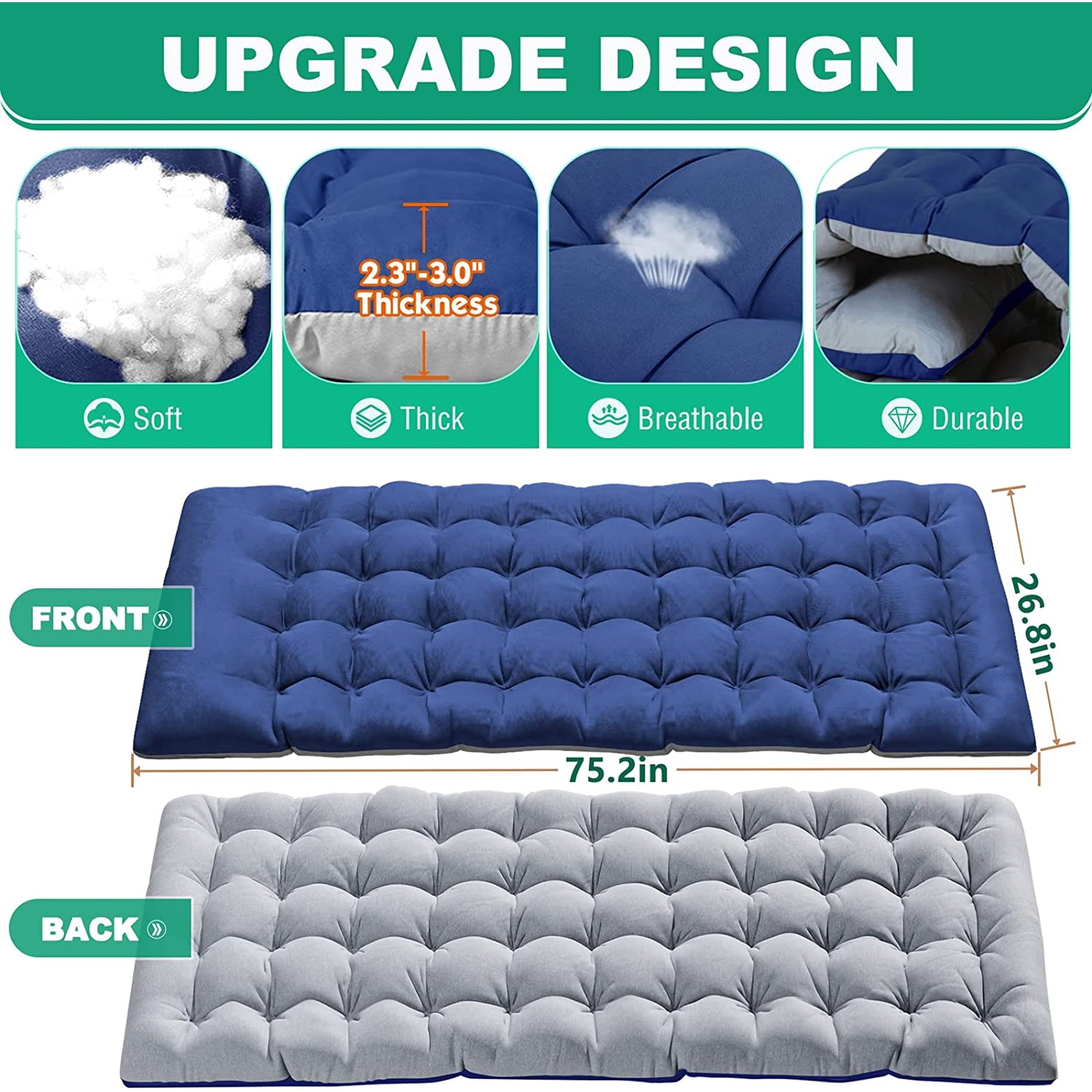 Slsy Portable Folding Camping Cot Bed with 2 Sided Mattress & Pillow, Adjustable 5-Position Folding Lounge Chair, Folding Rollaway Guest Bed