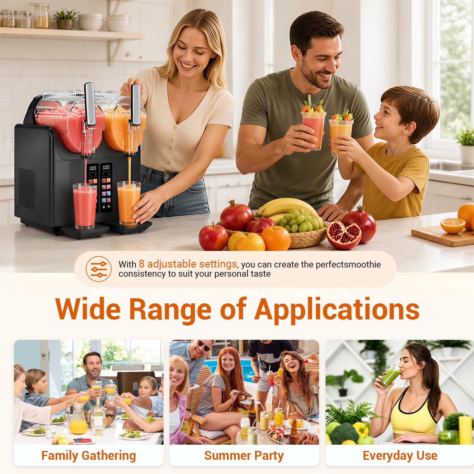 Feiwest Slushie Machine, 54oz x 2 Tank Slushy Machine for Home, No Ice Needed Frozen Drink Maker, Margarita Maker with Self-Cleaning, for Frozen Margaritas, Frappés, Milkshake & More