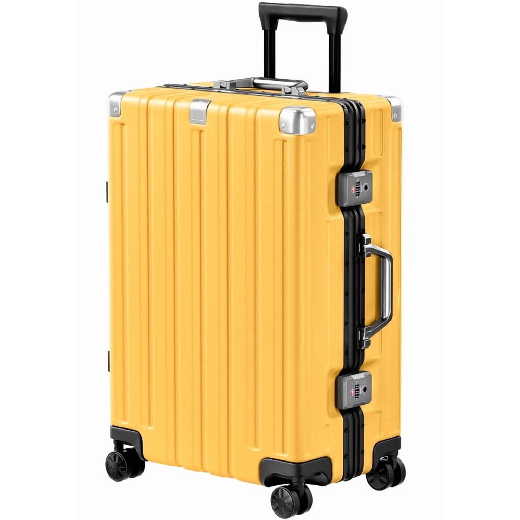 Checked Luggage Aluminum Frame Suitcase with Wheels PC ABS Hardside Zipperless with TSA Lock 24 Inch Yellow