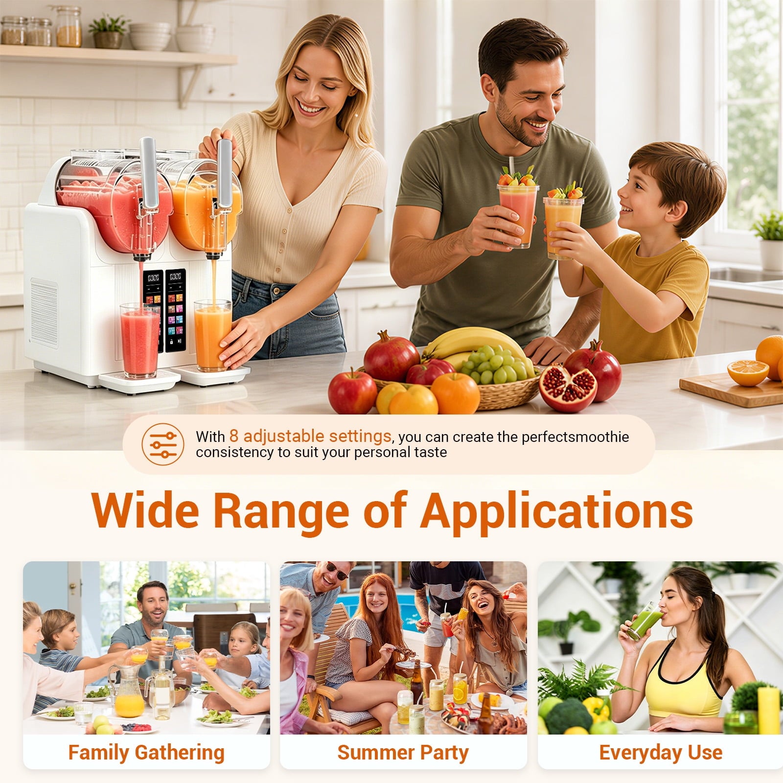 Feiwest Slushie Machine, 2 x 54oz Frozen Drink Maker with 8 Preset Programs, Adjustable Temperature & Texture, Margarita Machine for Cocktails